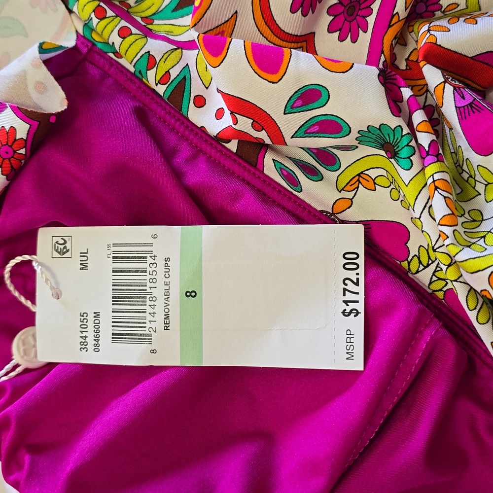 Trina Turk Colorful Off-Shoulder Swimsuit Sz 8 Nwt - Picture 4 of 6